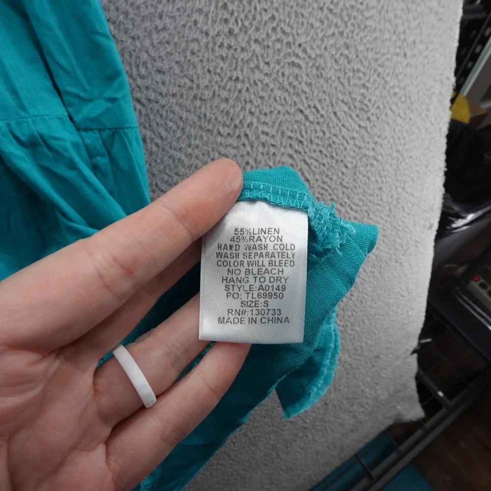 Umgee USA Tiered Midi‎ Dress Small Teal Linen Blend Sleeveless Ruffle Trim